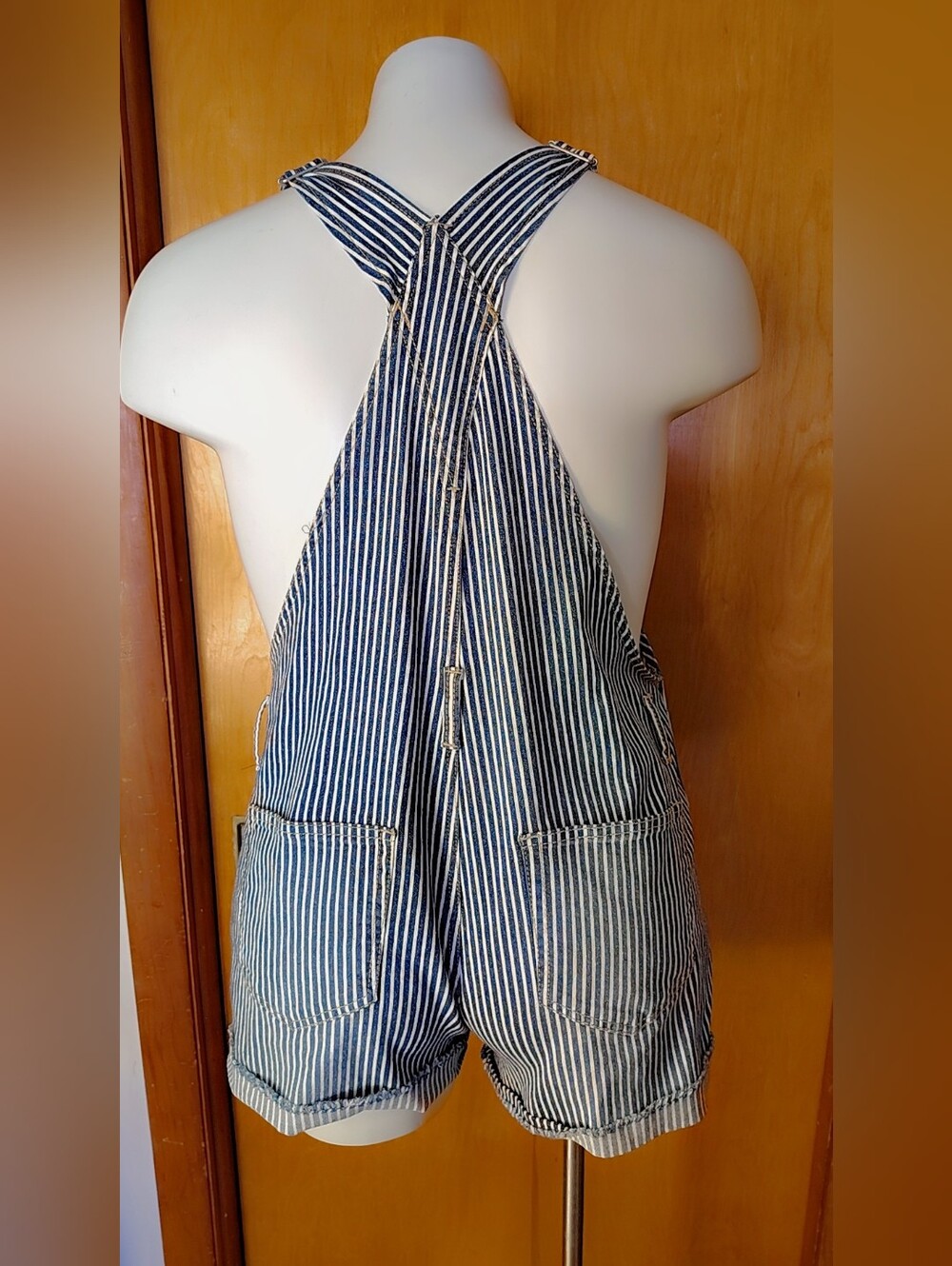 NWT No Boundaries 2X Plus Blue & White Stripe Short Overalls Pockets Stretch - Picture 6 of 10